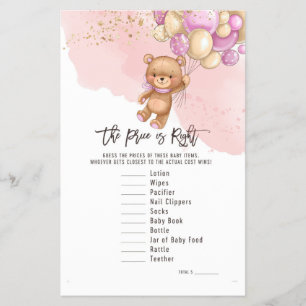  Bear Balloons  Right Price   Baby Shower Game Flyer