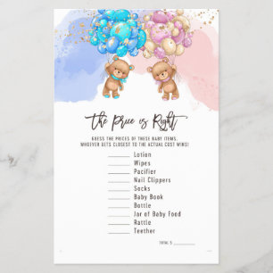  Bear Balloons  Right Price, Gender Reveal Game Flyer