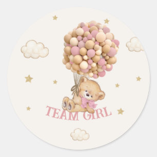 Bear Balloons Team Girl Game  Classic Round Sticker