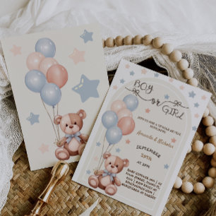 Bear Balloons Vintage Gender Reveal Invitation