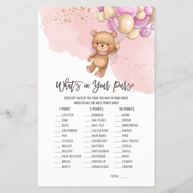 Bear Balloons What's in your Purse Game Flyer (Front)