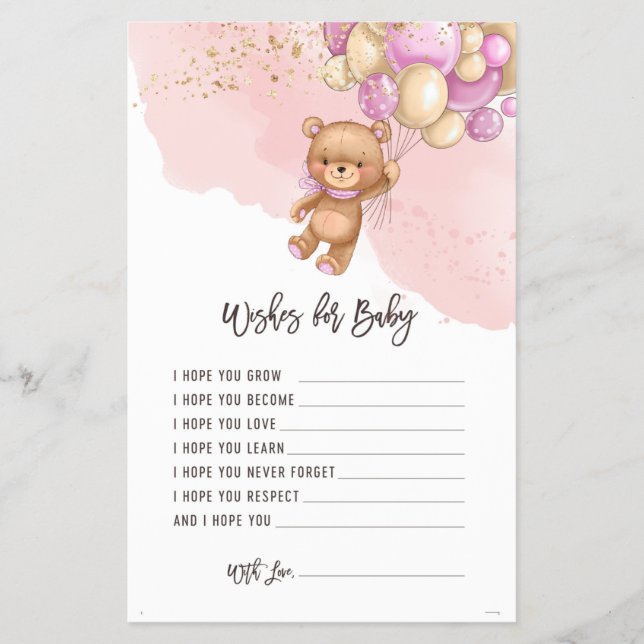 Bear Balloons Wishes For Baby Game Card (Front)