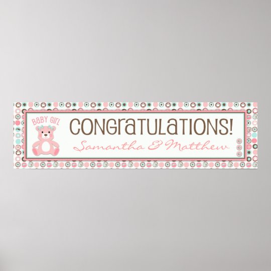 Bear Bear Girl Baby Shower Banner Poster