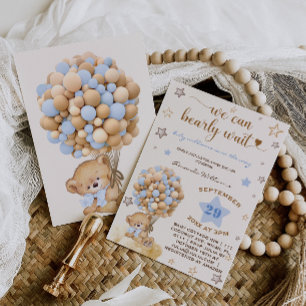 Bear Bearly Wait Light Blue Baby Shower Invitation