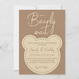 Bear Bearly Wait Modern Ivory Brown Baby Shower Invitation