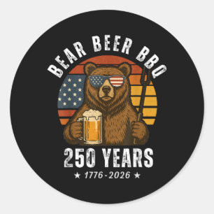 Bear Beer BBQ Independence Day USA Flag Patriotic Classic Round Sticker