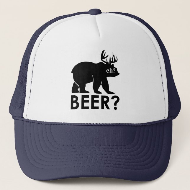 Bear Beer? moose canada drinking trucker hat (Front)