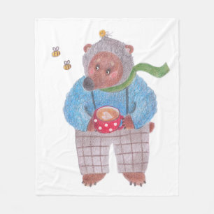 Bear, bees and cappuccino fleece blanket