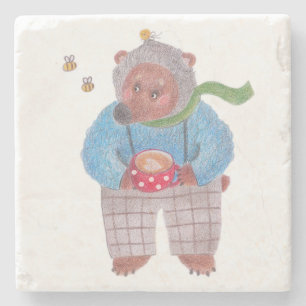 Bear, bees and cappuccino stone coaster