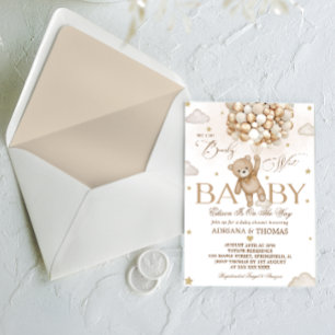 Bear Beige Brown Gender Neutral Baby Shower  Invitation
