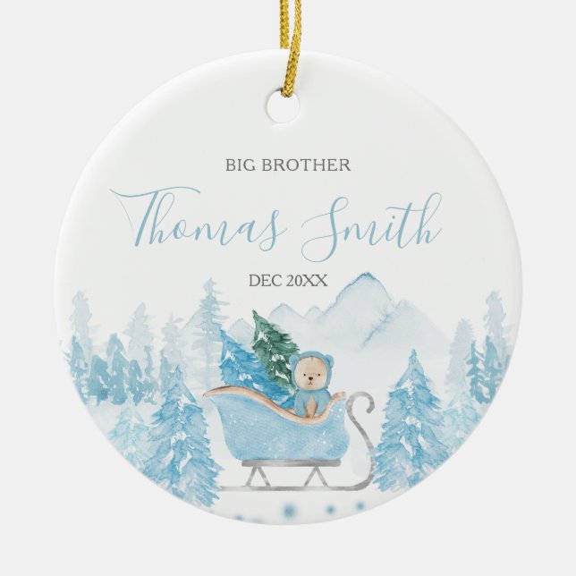 Bear Big Brother Winter Woodland Mountain Ceramic Tree Decoration (Front)