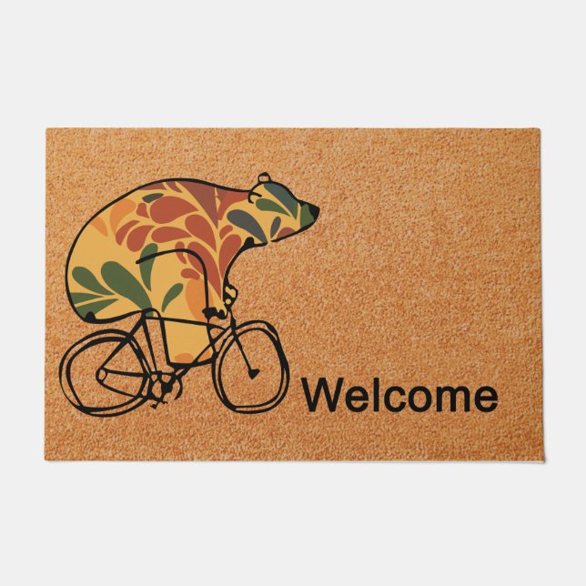 Bear Bike Doormat Gift, Funny Bear Outdoor Mat (Front)