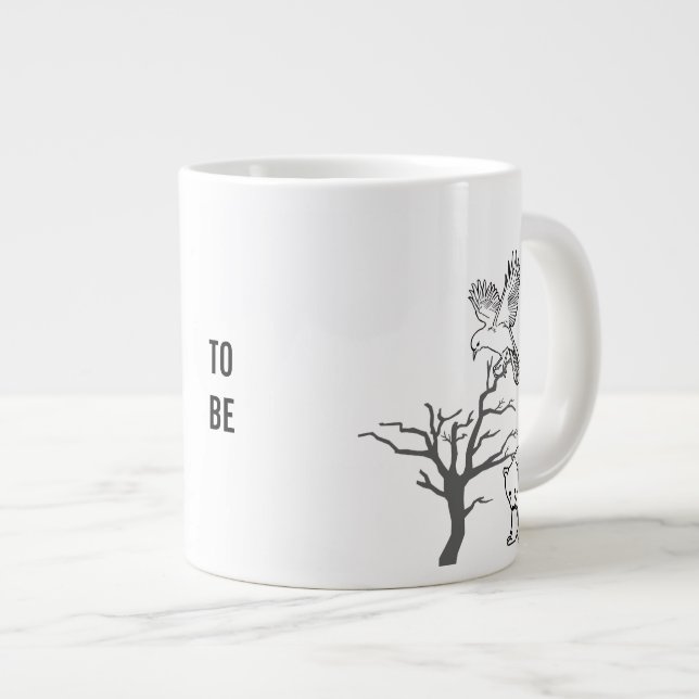 Bear, Bird, and Bare Tree Nature Scene Large Coffee Mug (Front Right)