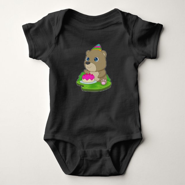 Bear Birthday Cake Baby Bodysuit (Front)