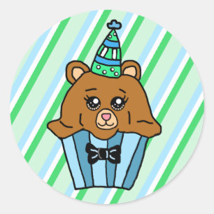 Bear Birthday Cupcake Classic Round Sticker