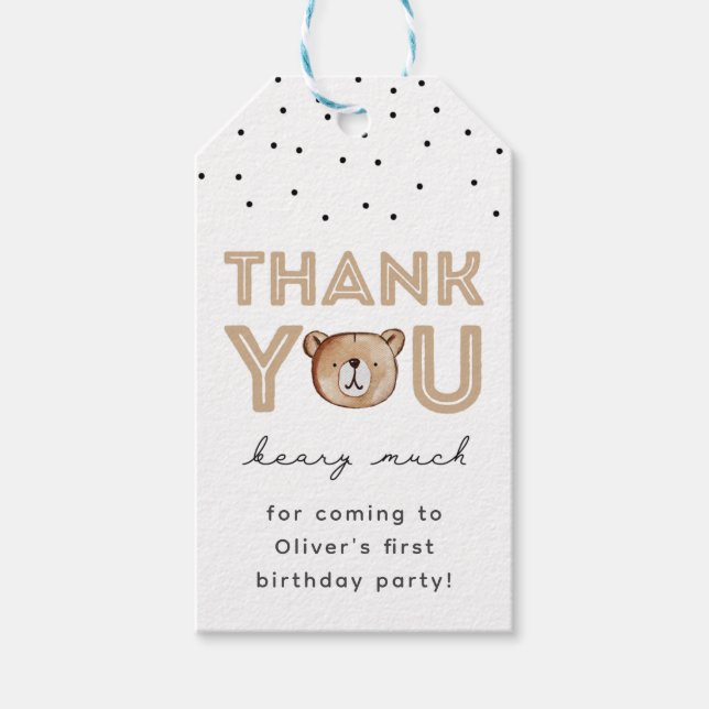 Bear Birthday Favour Tag | Bear Gift Tag (Front)