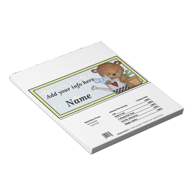 Bear Birthday Shower Candy Bar Wrapper Party Favou Notepad (Angled)