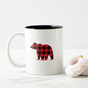 Bear Black Silhouette Buffalo Check Two-Tone Coffee Mug