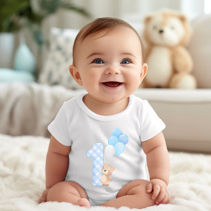 Bear blue balloon infant first birthday  baby T-Shirt