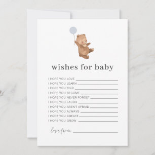 Bear Blue Balloon Wishes for Baby Card