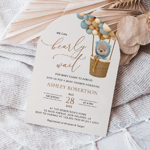 Bear, Blue Balloons, Hot Air Balloon, Baby Shower Invitation