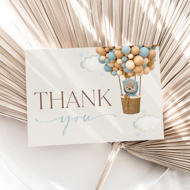 Bear, Blue Balloons, Hot Air Balloon, Baby Shower Thank You Card (Creator Uploaded)