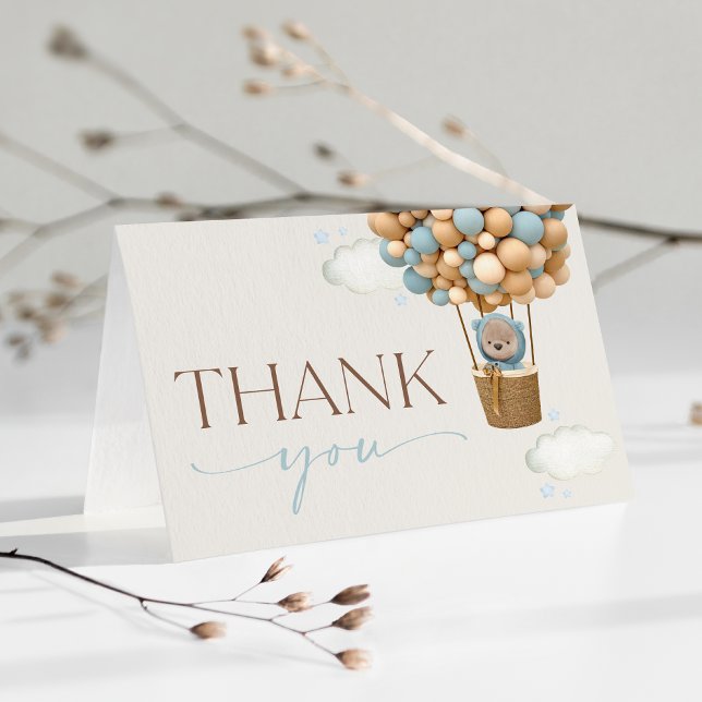 Bear, Blue Balloons, Hot Air Balloon, Baby Shower Thank You Card (Creator Uploaded)