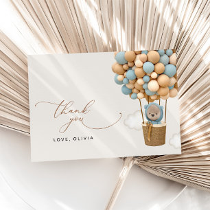 Bear, Blue Balloons, Hot Air Balloon, Baby Shower Thank You Card