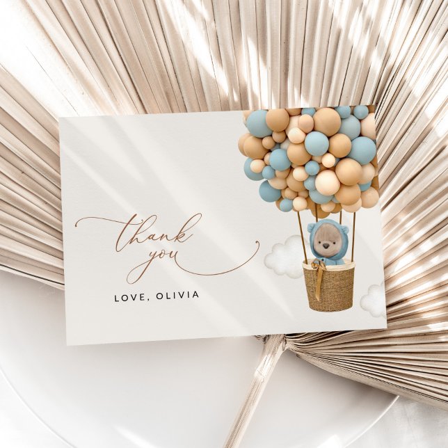 Bear, Blue Balloons, Hot Air Balloon, Baby Shower Thank You Card (Creator Uploaded)