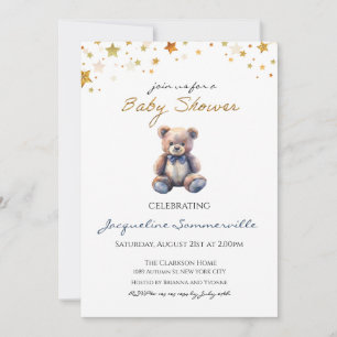 Bear Blue Bow Tie Baby Shower It's a Boy Invitation