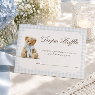 Bear Blue Boy Baby Shower Diaper Raffle Enclosure Card
