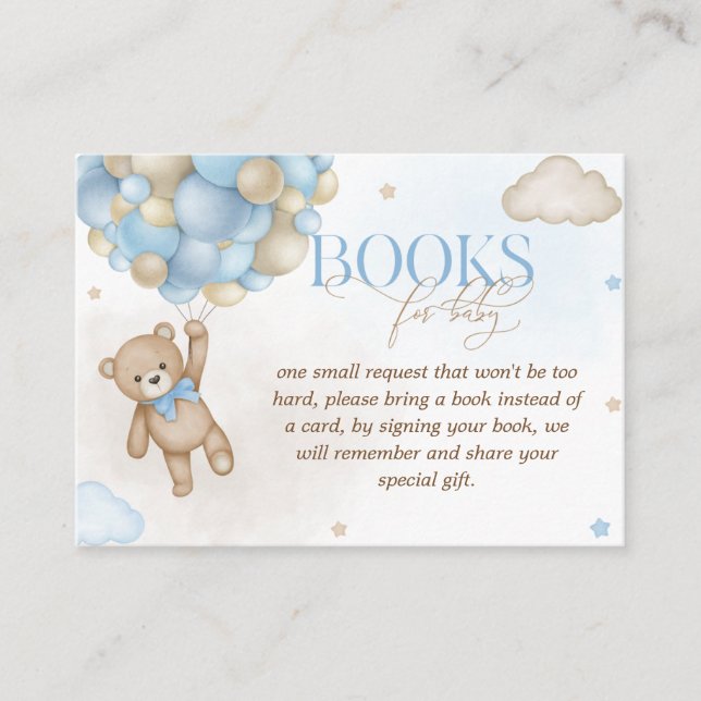 Bear Blue Brown Baby Shower Book Request Enclosure Card (Front)
