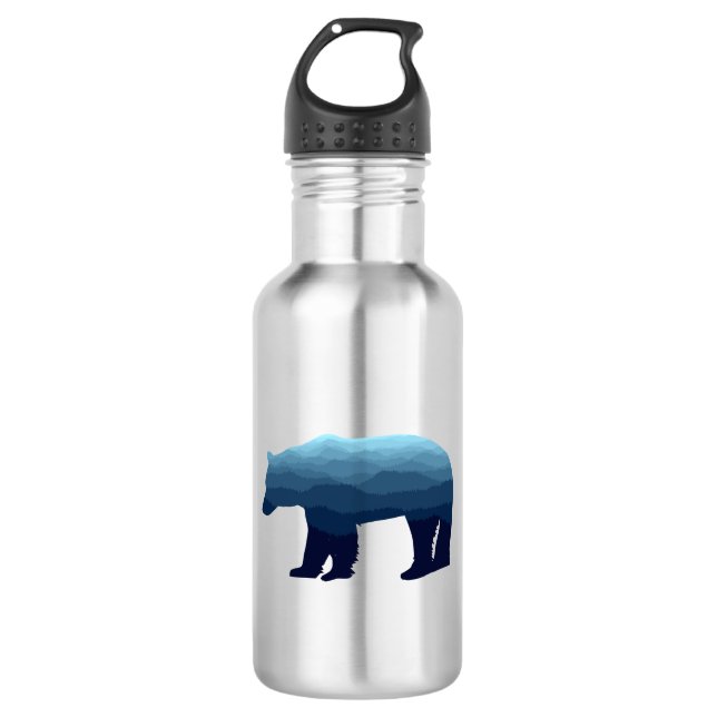 Bear Blue Forest Mountains 532 Ml Water Bottle (Front)