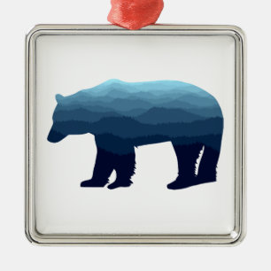 Bear Blue Forest Mountains Metal Tree Decoration