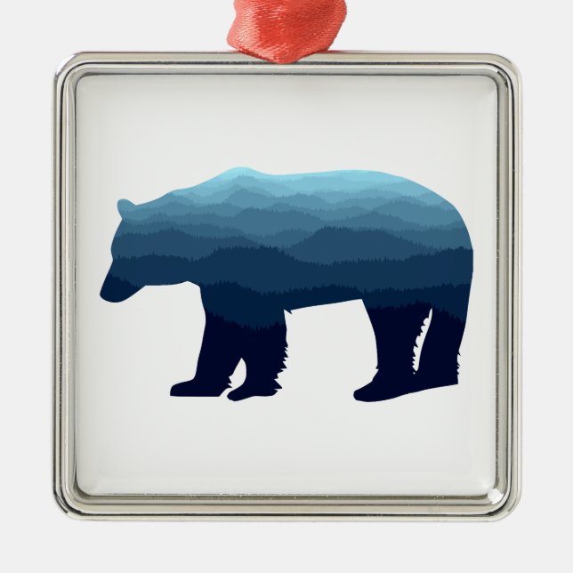 Bear Blue Forest Mountains Metal Tree Decoration (Front)
