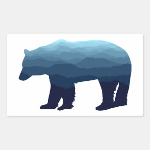 Bear Blue Forest Mountains Rectangular Sticker