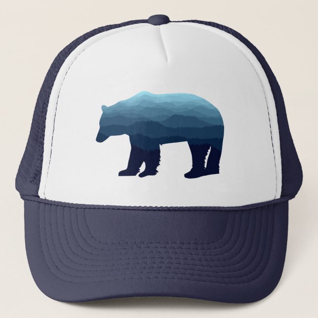 Bear Blue Forest Mountains Trucker Hat (Front)