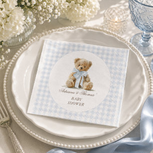 Bear Blue Gingham Boy Baby Shower Napkin