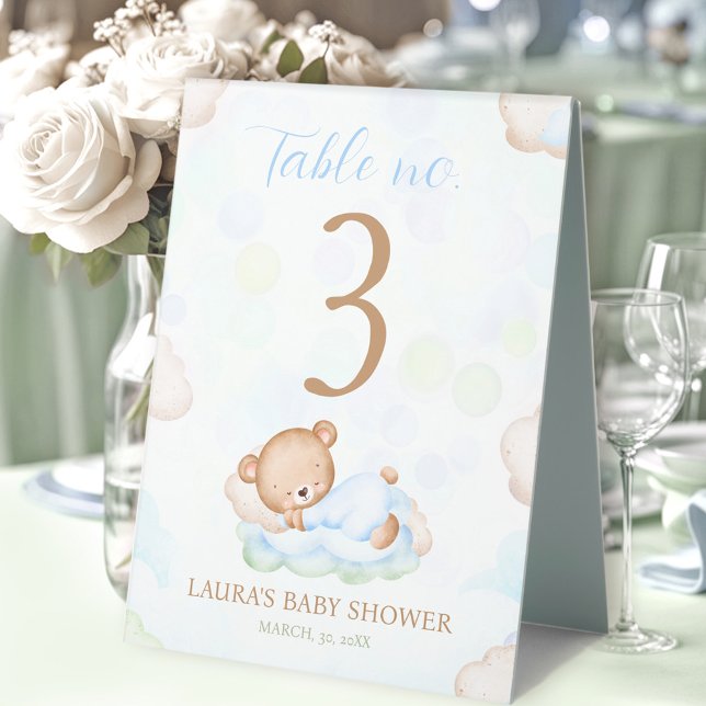 Bear Blue Green Boy Baby Shower Table Number Sign (Bear Blue Green Boy Baby Shower Table Number Sign)