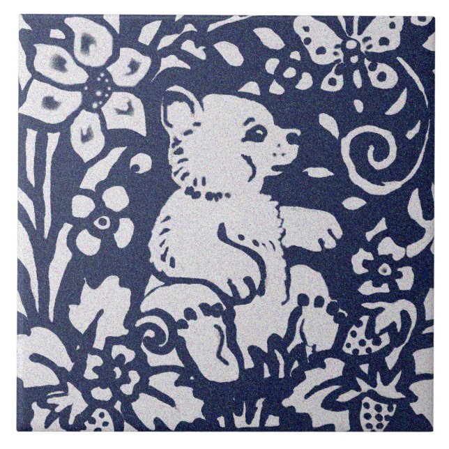 Bear Blue Grey Granite Stone Woodland Animal Art Tile (Front)