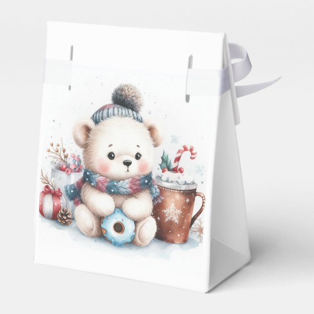 Bear blue hat christmas birthday winter party  favour box (Back Side)