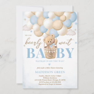Bear Blue Hot Air Balloon Boy Baby Shower Invitation