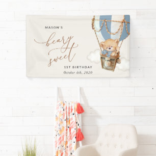Bear, Blue Hot Air Balloon, First Birthday Welcome Banner