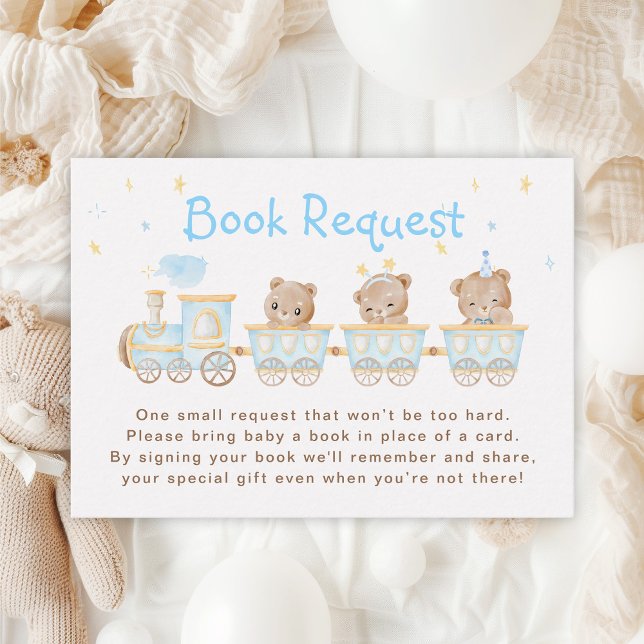 Bear Blue Train Baby Shower Book Request Enclosure Card (Creator Uploaded)