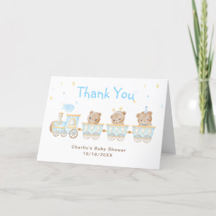 Bear Blue Train Baby Shower Thank You Card