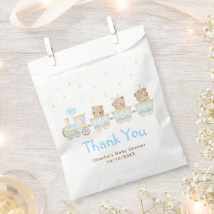 Bear Blue Train Baby Shower Thank You Favour Bags