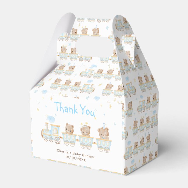 Bear Blue Train Baby Shower Thank You Favour Box (Front Side)