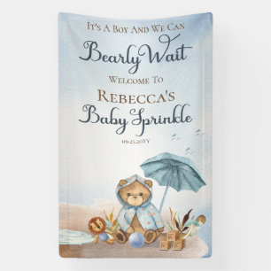 Bear Blue Umbrella Bearly Wait Boy Baby Sprinkle Banner