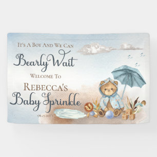 Bear Blue Umbrella Bearly Wait Boy Baby Sprinkle Banner