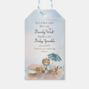 Bear   Blue Umbrella Bearly Wait Boy Baby Sprinkle Gift Tags